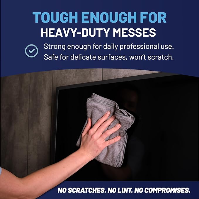 MW Pro Microfiber Cleaning Cloth | Black Gray Blue | 12 Pack | 16” x 16” | All Purpose Microfiber Towels - Clean Dust Polish Scrub Absorbent