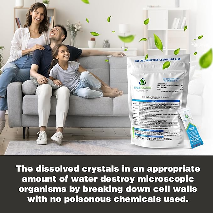 The Tile Doctor Sani Powder Granulated Hypochlorous Acid - Professional Grade Surface Disinfectant - Natural HOCL Multi Surface Cleaner - For Home Office &amp Medical Locations – 1.05 grams (2 pack)