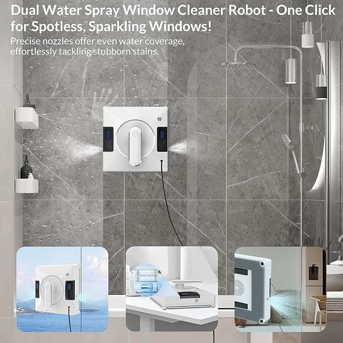 Smart Window Cleaning Robot With Dual Water Spray3800pa Suction Multiple Anti - Fall ProtectionAI Path PlanningApp &amp Remote ControlIdeal Window Washer Robot For High-Rise Windows And Glass Do