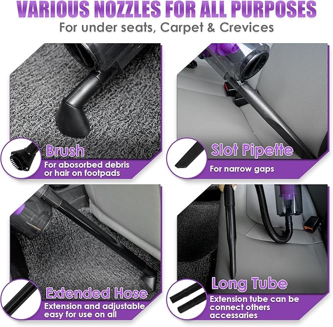 Viewsun 17PCS Car Cleaning Kit Purple Car Interior Detailing Kit with High Power Handheld Vacuum Detailing Brush Set Windshield Cleaner Cleaning Gel Complete Auto Accessories for Women Gift