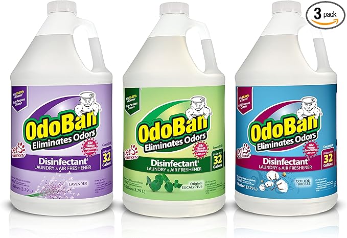 OdoBan Disinfectant Concentrate and Odor Eliminator Made in the USA Original Eucalyptus Lavender and Cotton Breeze Scents 3 Gallons
