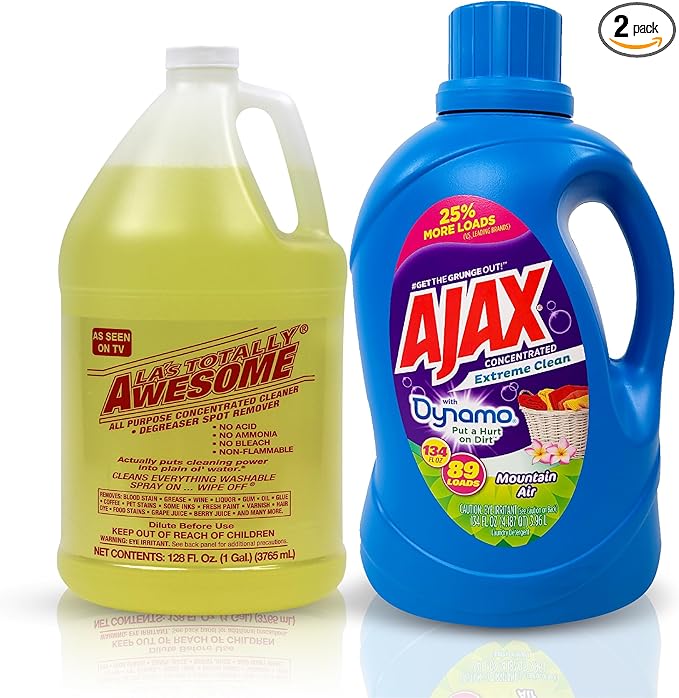 La's Totally Awesome 128oz Cleaner &amp Ajax 134oz Mountain Air Laundry Detergent – Ultimate Home Cleaning &amp Stain Removal Combo for Multi-Surface &amp Laundry Freshness