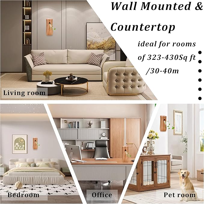 Automatic Air Freshener Spray Dispenser (4-Pack) Free Standing or Wall Mounted Adjustable Aromatherapy Machines for Home Indoor Bathrooms Offices Hotels and Commercial Places (Wood 001)