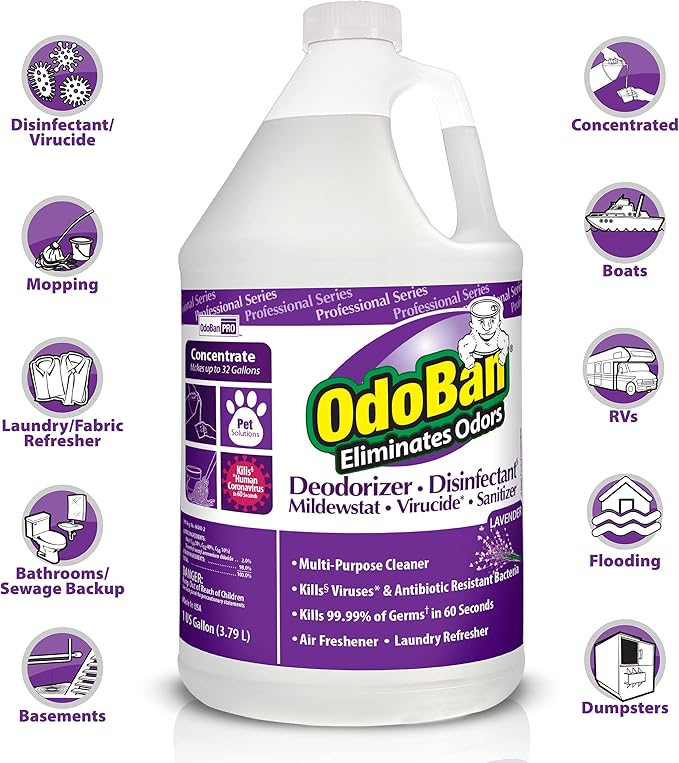 OdoBan Professional Disinfectant and Odor Eliminator Concentrate 3-Pack 1 Gallon Each Lavender Scent