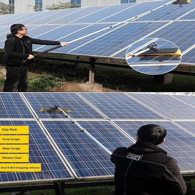 Solar Panel Cleaning Pole 30ft Telescopic Water Fed Brush Squeegee Long Reach Solar Panel Cleaning Brush Water Fed Window Pressure Washer with Widened 40cm Rotatable Brush