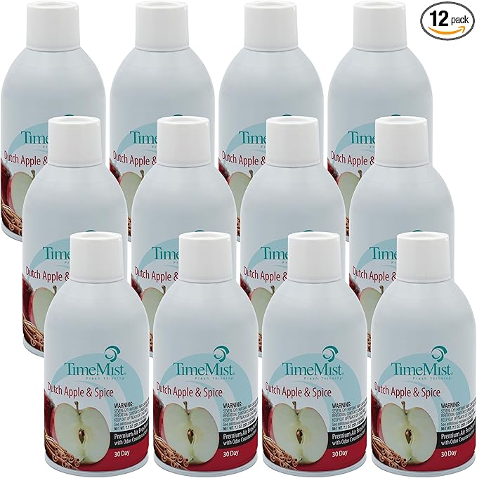 TimeMist Premium Metered Air Freshener Refills - Dutch Apple Spice - 7.1 oz (Case of 12) - 1042818 - Lasts Up To 30 Days and Neutralizes Tough Unwanted Odors