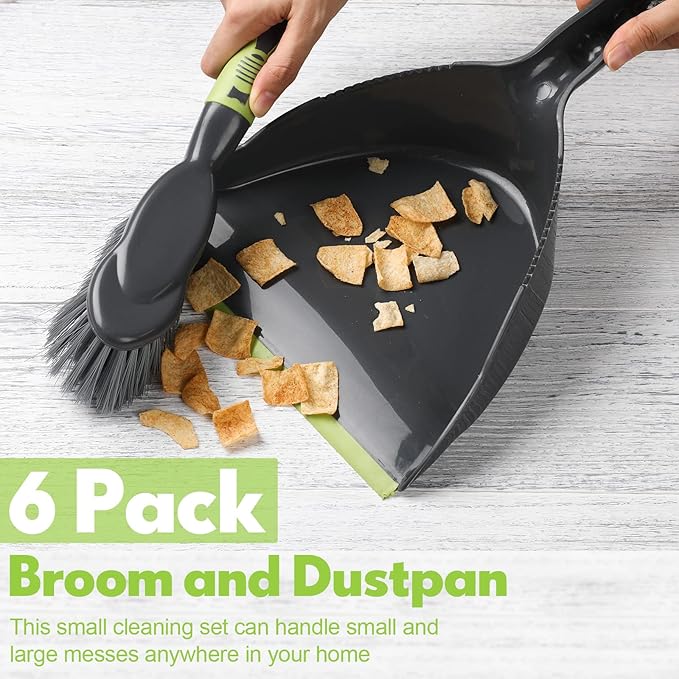 Zopeal 6 Set Dust Pan and Brush Set Small Dustpan with Broom Handheld Angle Broom and Dustpan Set for Home Room Kitchen Car Office Lobby Indoor Floor Cleaning