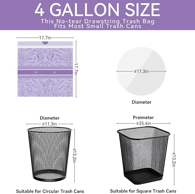 4 Gallon Small Trash Bags No-Tearing Drawstring Strong Garbage Bags Lightly Scented Bathroom Trash Bag 217 Count for Home Office KitchenOutdoor Camping