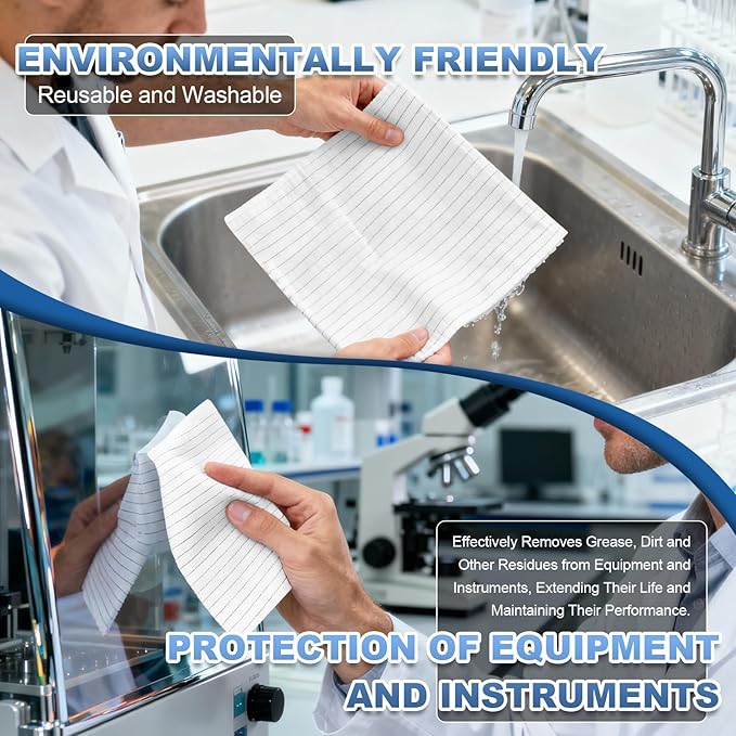 Anti-Static Microfiber Wipes 9x9(50 PcsClass 100 200GSM) Lint Free Cloths Reusable Special ESD protection design is suitable for protecting sensitive electronic components and tools