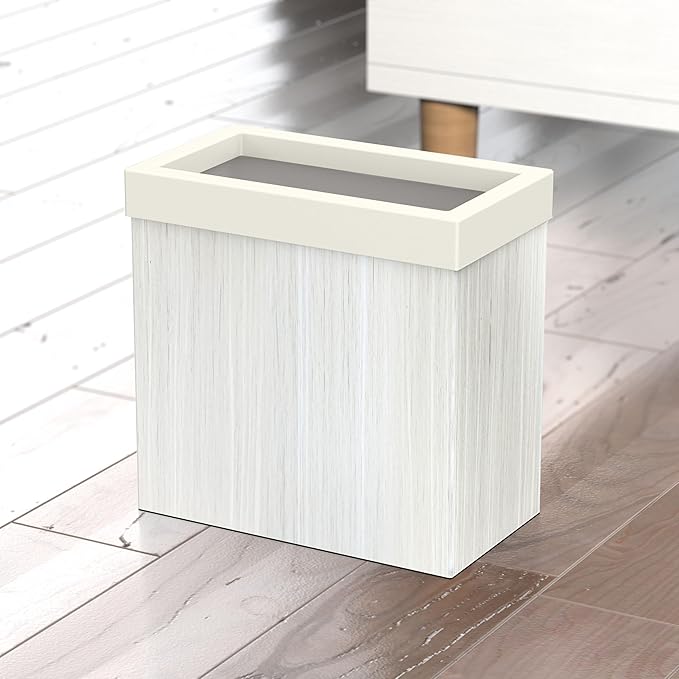 Gatco Small Bathroom Trash Can with Lid Rectangle 3 Gallon Wastebasket Under Sink White Oak with Matte White for Bathroom Bedroom Office (1943W)