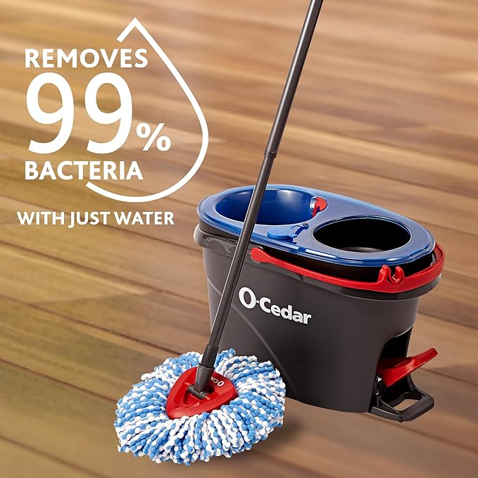 O-Cedar EasyWring RinseClean Microfiber Spin Mop &amp Bucket Floor Cleaning System with 3 Extra Refills Plastic Grey