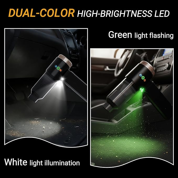 Car Vacuum Portable Cordless 18000PA High Power Handheld Vacuum Cleaner Mini Cordless Rechargeable Vacuum with LED Light and Multi-Nozzles for Car Home Office Keyboard Pet (Black Gold)