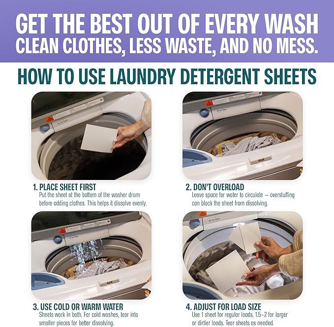 Sudstainables Laundry Detergent Sheets 200 Loads – Dissolvable Laundry Sheet for Washing Machines Compact Alternative to Liquid &amp Powder Detergent Travel-Friendly Soap | Lavender
