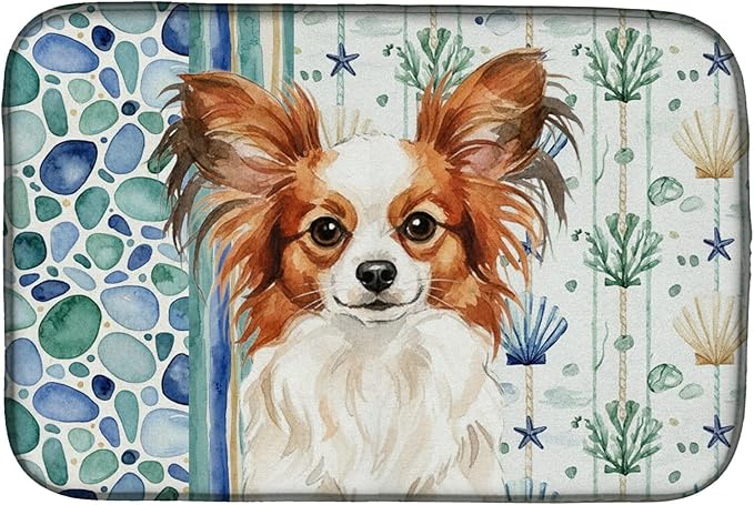Caroline's Treasures White with Red Papillon Coastal Sea Glass Dish Drying Mat Absorbent Dish Drying Mat Pad for Kitchen Counter Dish Drainer Mat for Countertop 14 x 21 Multicolor