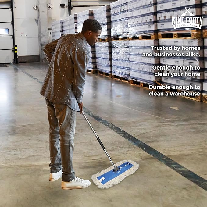 Nine Forty Industrial-Grade 48x5 Cotton Dust Mop Head Refills Perfect Replacement for Busy Home Gym Industrial and Commercial Spaces Heavy-Duty Mop for Janitorial &amp Housekeeping Needs - 1 Pack