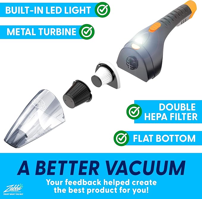 ThisWorx Car Vacuum Cleaner 2.0 Portable Handheld Mini Vacuums Cleaner W/ 16ft Cord LED Light Bag &amp Attachments- Small Vac for RV Boats Travel Car Accessories Lightweight