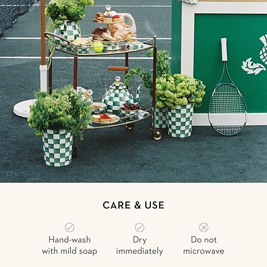 MACKENZIE-CHILDS Waste Bin Decorative Bedroom Trash Can or Bathroom Trash Can Green-and-White Emerald Check