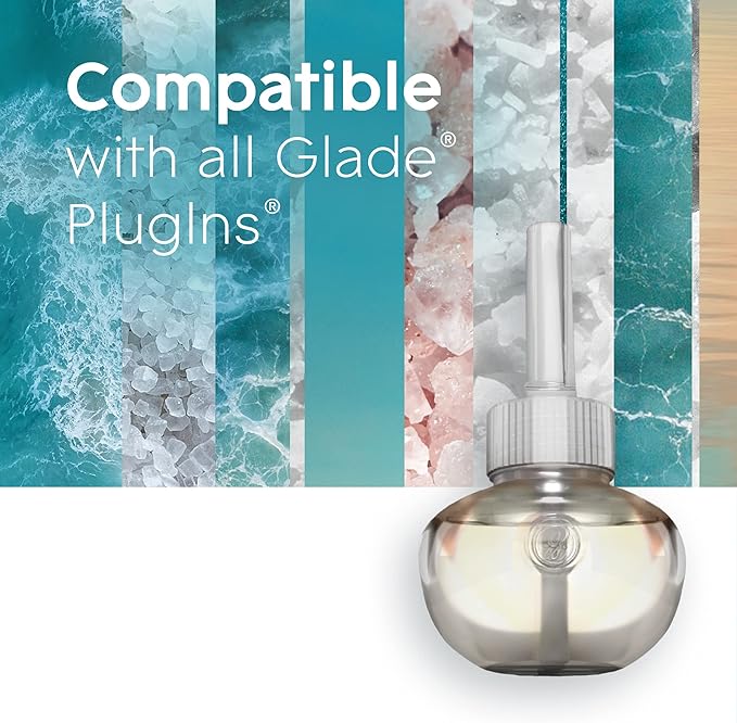 Glade PlugIns Refills Air Freshener Sky &amp Sea Salt Scented and Essential Oils for Home and Bathroom 0.67 Fl Oz 10 Count