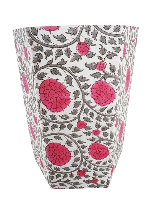 Floral Hand Block Printed 3.3 Gallon Decorative Waste Basket – Eco-Friendly Cardboard Trash Can Plastic-Free &amp Sustainable Perfect for Christmas and Housewarming Gifts (1 Pink GEDHA FLOWAR)