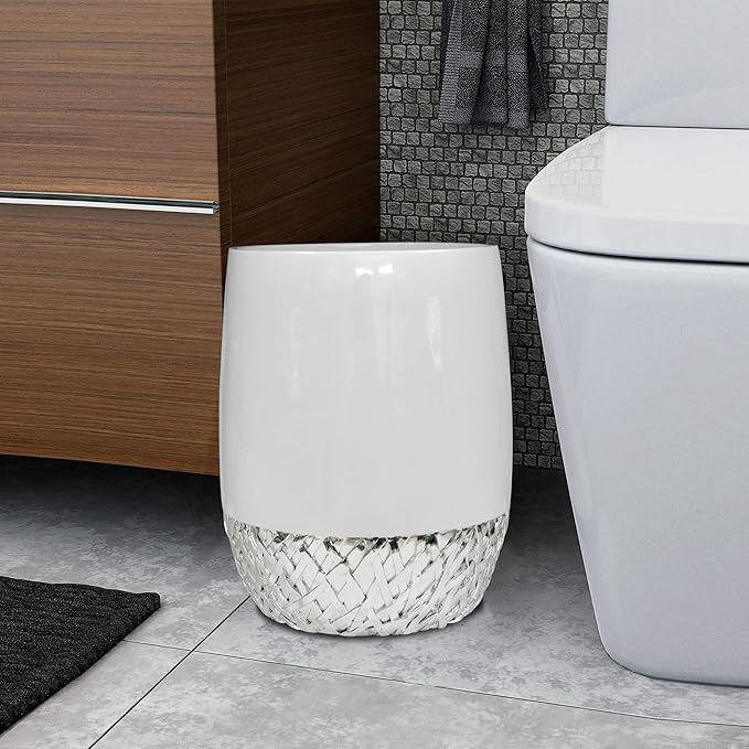 nu steel Bali Bathroom Wastebasket Bin Trash Can in Premium Resin and Chrome for Bathrooms &amp Vanity Spaces
