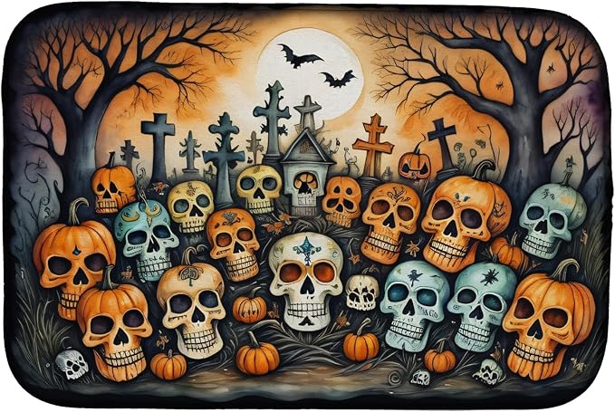 Caroline's Treasures DAC2231DDM Calaveras Sugar Skulls Spooky Halloween Dish Drying Mat Absorbent Dish Drying Mat Pad for Kitchen Counter Dish Drainer Mat for Countertop 14 x 21 Multicolor