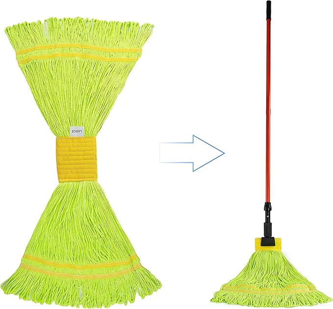 Matthew Cleaning Microfiber String Mop Heavy Duty Commercial Wet Mop Head ReplacementExcellent AbsorbencyPremium LaunderabilityReusable for HomeCommercial and Industrial Use(Green6Pack)