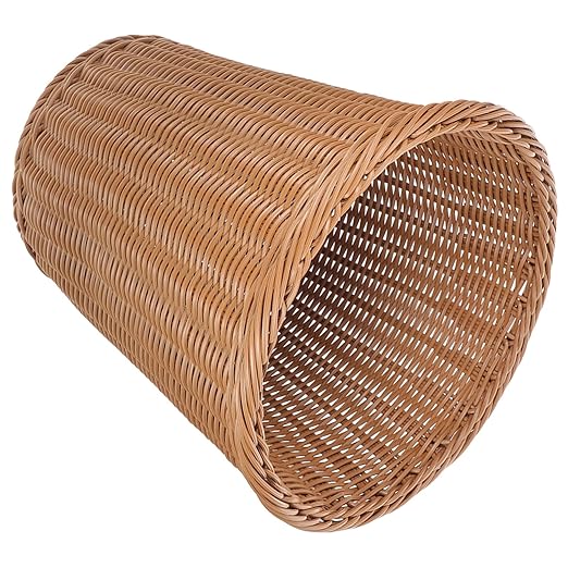 FUOYLOO Woven Wastebasket Trash Can Rust-Resistant Iron Frame Simulated Rattan Design Brown Open-Top Home and Office Trash Container for Bedroom and Living Room Use