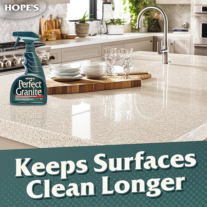 HOPE'S Perfect Granite &amp Marble Countertop Cleaner Stain Remover and Polish Streak-Free Ammonia-Free 22 Ounce Pack of 2