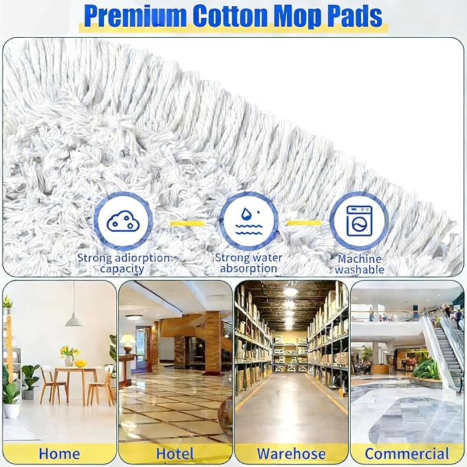24 Commercial Dust Mop for Floor Cleaning Heavy Duty Large Industrial Floor Duster with 2 Cotton Mops Pads Wet Dry Mops for Hardwood FloorsConcreteMarbleLaminateTileGarageBlue