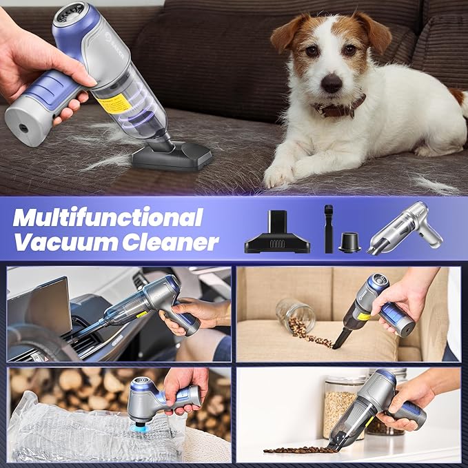 Saker Car Vacuum Portable Cordless 15000PA3 in 1 Handheld Vacuum with Brushless Motor for Car Office and Home Cleaning Blue HL107B