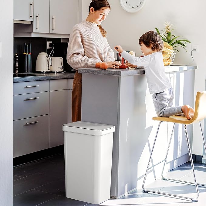 iTouchless Prime 13.2 Gallon Sensor Trash Can Slim and Space-Saving Durable Dent-Proof Construction Automatic Bin White Color Great for Kitchen Home Office Business Garage Plastic