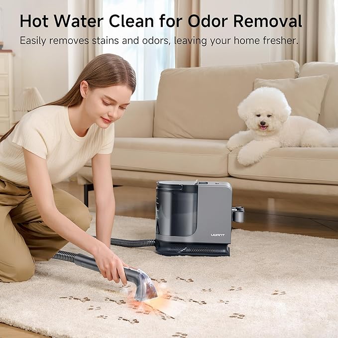 Uwant Portable Carpet Cleaner with Steam&amp Hot Water 18Kpa Upholstery Cleaner Machine for Pets with Cleaning Tools&amp Solution Carpet Steam Cleaner for CarsCouchFurniture