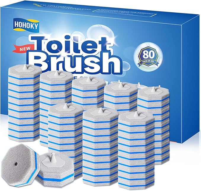 80Pcs Toilet Wand Refills for Disposable Toilet Bowl Brush Scrubber Cleaner Refill PadsToilet Brush Replacement Compatible Heads with Most Toilet Brushes Scrubber