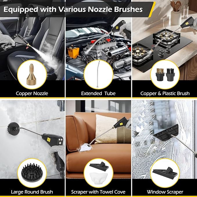 Dyna-Living Steam Cleaner 1500W Handheld Steamer for Cleaning 221℉ High-Temp Portable Car Steamer Cleaner Intelligent Touch Panel &amp Spray Gun Control Steamer Cleaner for Car