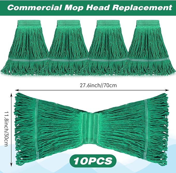 Nuogo 10 Pcs Commercial Mop Head Replacement Floor Cleaning Wet Heavy Duty Commercial Mop Refills General Cleaning(27.6 InchGreen)