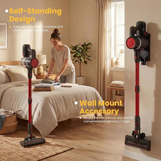 NEWBULIG Cordless Vacuum Cleaner Powerful Stick Vacuum with Flexible Steering &amp Extendable Pole3 Brush Heads 35Mins Runtime Lightweight Wireless for Hardwood Floors &amp Carpet Pet Hair Wal