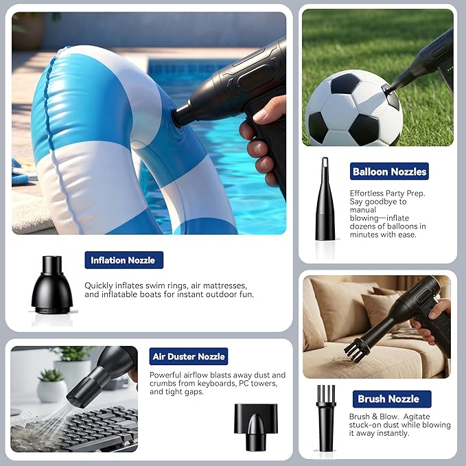 fourq Compressed Air DusterMini Vacuum Cleaner 2-in-14000 mAh130000 RPM Brushless Motor8000Pa120MPH/1.1LB Thrust Car Dryer Air Blower for Car CleaningComputer Cleaning