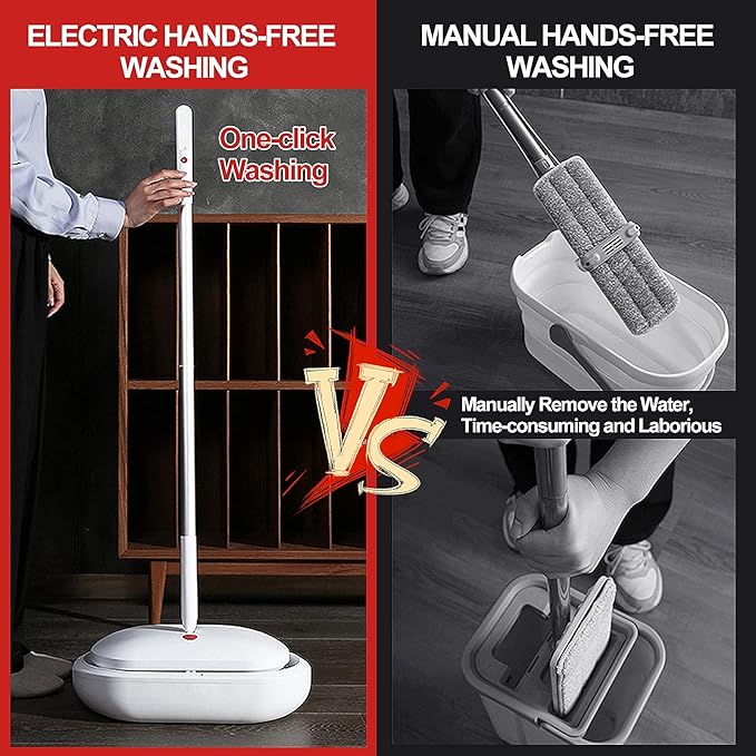 Cordless Electric Spin Mop Power Mop with 4 Floor Scrubber Pads/Automatic Cleaning Bucket/Water SprayerLightweight &amp RechargeableSuitable for Wooden Marble Tile Hardwood Floor.