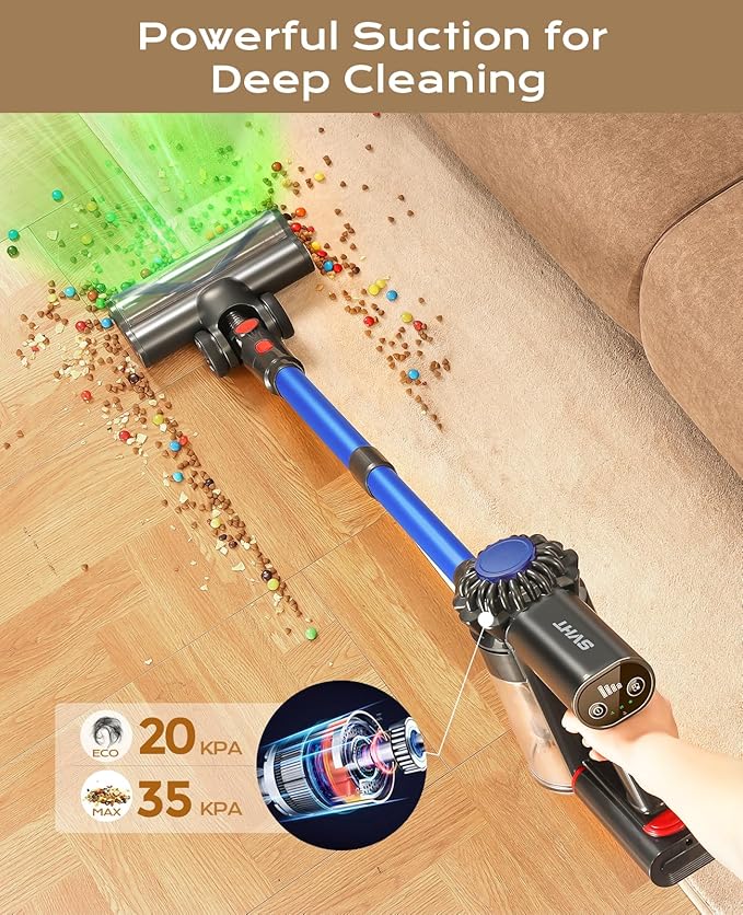 Cordless Vacuum Cleaner 35KPA 45Mins Vacuum Cleaners for Home Lightweight Vacuum Cordless with Anti-Tangle Brush Stick Vacuum for CarpetPet HairHardwood Floor