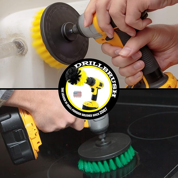 Bathroom Accessories - Power Scrubber Bathroom and Kitchen Brush Set - Cleaning Supplies - Drill Brush- Bath Mat - Shower Cleaner - Soap Scum Mineral Deposits Calcium Hard Water Rust Stains