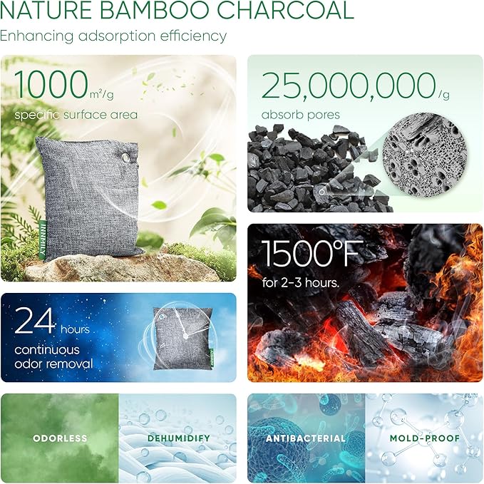Activated Charcoal Odor Absorber Odor Eliminator for Strong OdorBamboo Charcoal Air Purifying Bags for Home Car Closet Pet Smoke Room Deodorizer (10 x 100g Unscented)