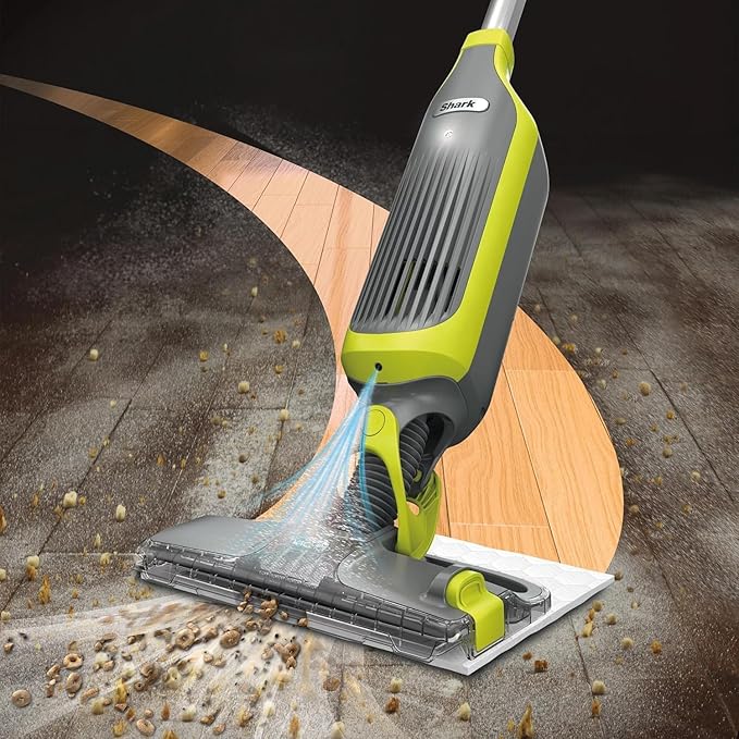 SHARK VM200 VACMOP Cordless Multi Surface Hard Floor Tile Wood Lightweight Floor Cleaner Vacuum Mop with (2) Disposable Pad (1) Cleaning Solution Included Light Gray/Green (Renewed)
