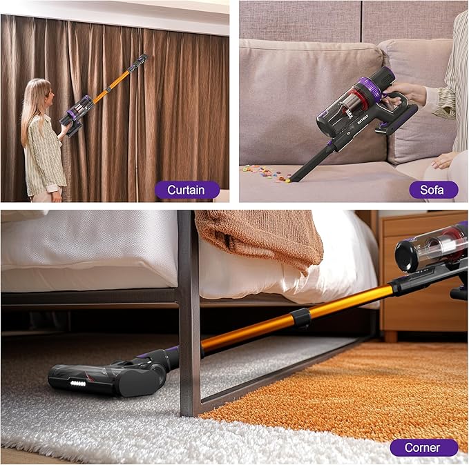 Cordless Vacuum Cleaner Stick Handheld Rechargeable Lightweight 4-in-1 Vacuum for Home Hardwood Floor Carpet Pet Hair Litter Cleaning 45KPa Suction 50Mins Running Time LED Display Screen