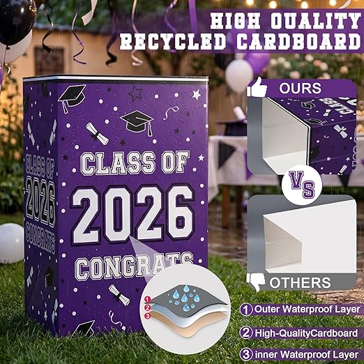 Tinlade 6 Pack 2026 Purple Graduation Decoration 13 Gallon Disposable Trash Cans Class of 2026 Party Garbage Bins Large Waterproof Foldable Recycle Pop up Bins for Graduation Party School