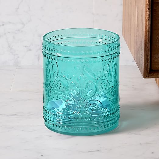 KMwares Elegant 2.6-Gallon Thick Glass Wastebasket – Durable Odor-Free Easy to Clean Stylish Decorative Trash Can for Home &amp Office (Teal Blue)