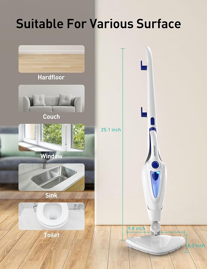 12-in-1 Steam Mop Fast 15-Sec Heat-Up 1500W Detachable Handheld Steam Cleaner with 2 Dirt Grip Pads Removes 99.99% Stubborn Stains for Hardwood Floors Clothes Windows Tiles Furniture White