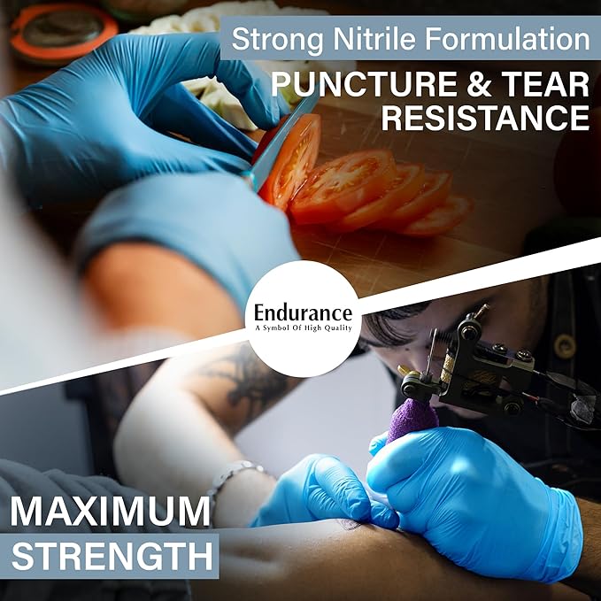 Saf-Care Endurance Blue Nitrile Gloves – 8 Mil Heavy-Duty Disposable Gloves Powder &amp Latex-Free Low Derma Non-Sterile 11.5-Inch Extended Cuff for Industrial Medical Exam Cleaning (500 Small