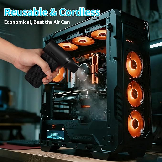 Electric Air Duster &amp Vacuum Cleaner 130000 High-RPM Brushless Motor Compressed Air Blower Cordless with Inflating Battery Powered 15-Piece PC Cleaning Kit for Leaves Cars Computers Office