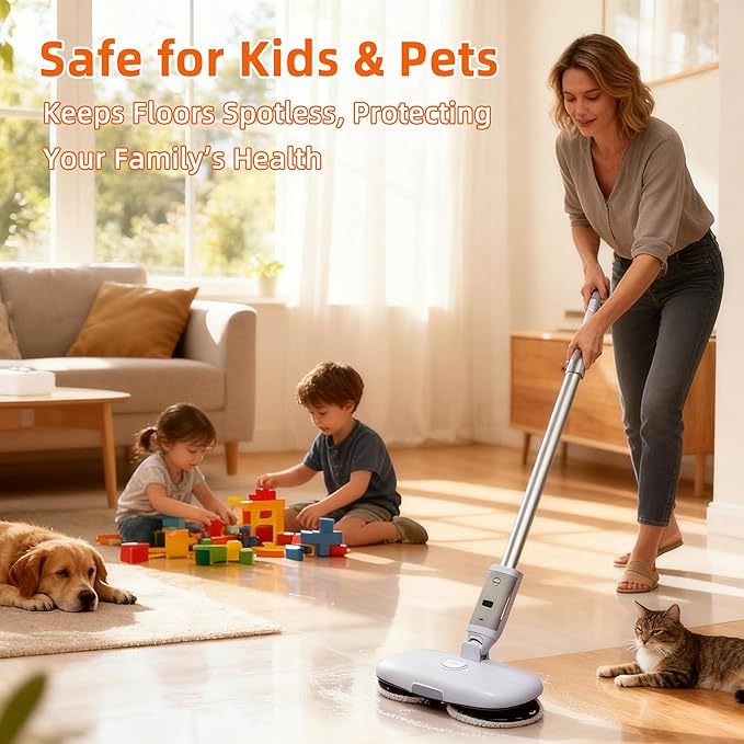 GOBOT Cordless Electric Spray Mop with High-Speed Motor Enhanced Cleaning Power Durable Material LED Headlight 300 mL Tank Dual-Spinning Pads for Hardwood Tile &amp Laminate