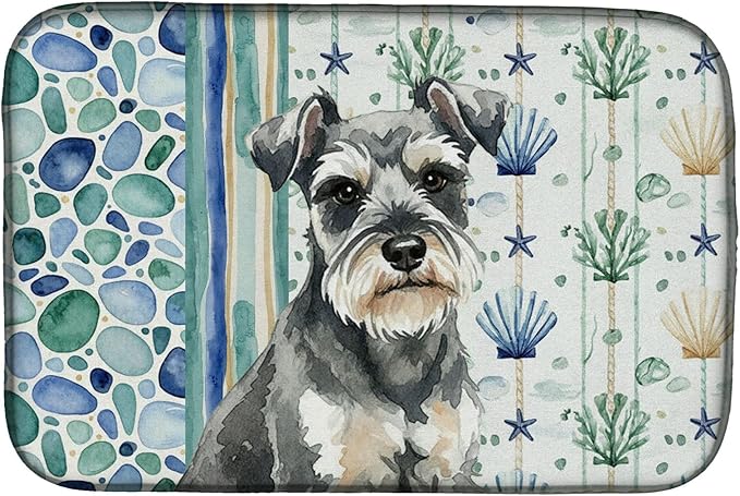 Caroline's Treasures Miniature Schnauzer Coastal Sea Glass Dish Drying Mat Absorbent Dish Drying Mat Pad for Kitchen Counter Dish Drainer Mat for Countertop 14 x 21 Multicolor